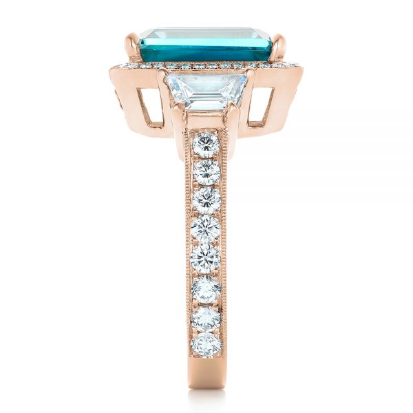 14k Rose Gold 14k Rose Gold Custom Blue Zircon And Diamond Halo Engagement Ring - Side View - 102344