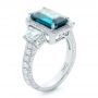  Platinum Custom Blue Zircon And Diamond Halo Engagement Ring - Three-Quarter View -  102344 - Thumbnail