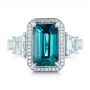 14k White Gold 14k White Gold Custom Blue Zircon And Diamond Halo Engagement Ring - Top View -  102344 - Thumbnail