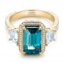 18k Yellow Gold 18k Yellow Gold Custom Blue Zircon And Diamond Halo Engagement Ring - Flat View -  102344 - Thumbnail