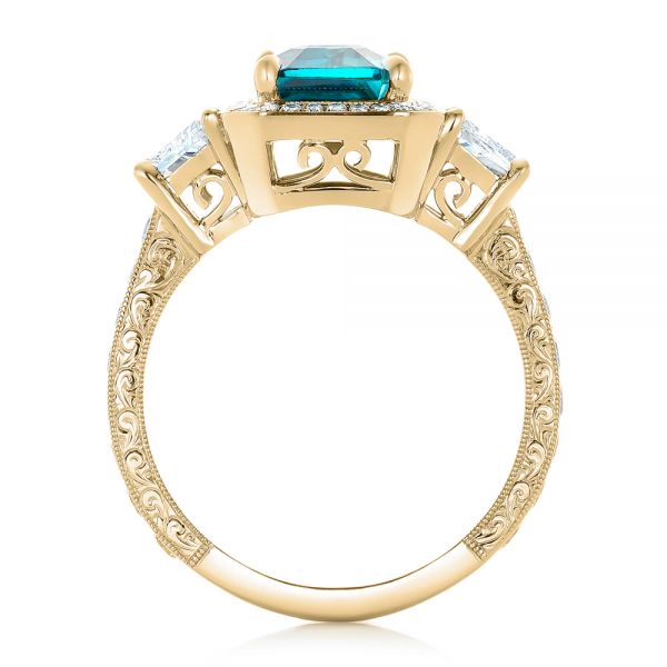 18k Yellow Gold 18k Yellow Gold Custom Blue Zircon And Diamond Halo Engagement Ring - Front View -  102344