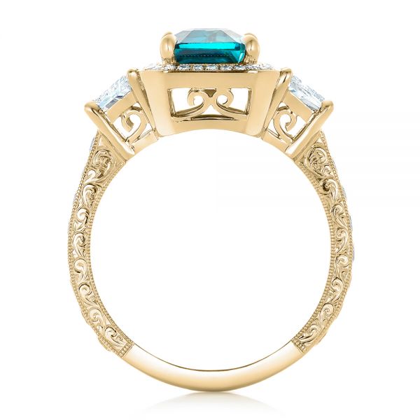 14k Yellow Gold 14k Yellow Gold Custom Blue Zircon And Diamond Halo Engagement Ring - Front View - 102344
