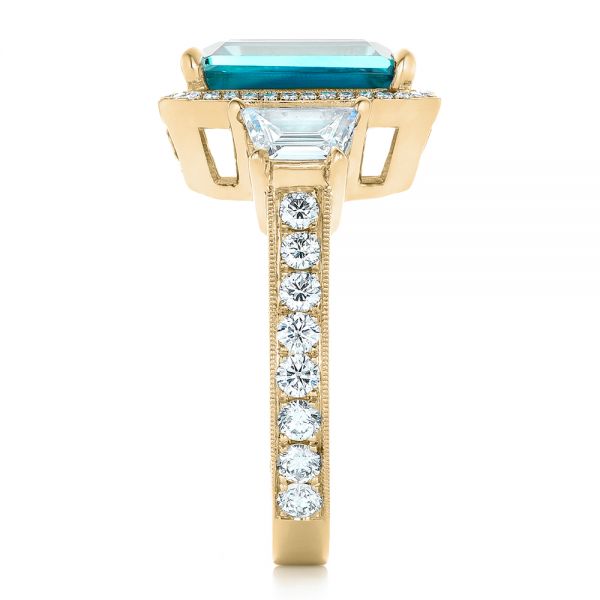 14k Yellow Gold 14k Yellow Gold Custom Blue Zircon And Diamond Halo Engagement Ring - Side View -  102344