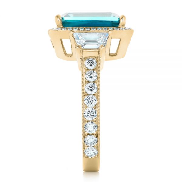 14k Yellow Gold 14k Yellow Gold Custom Blue Zircon And Diamond Halo Engagement Ring - Side View - 102344