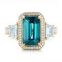 18k Yellow Gold 18k Yellow Gold Custom Blue Zircon And Diamond Halo Engagement Ring - Top View -  102344 - Thumbnail