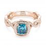 18k Rose Gold 18k Rose Gold Custom Blue And White Diamond Halo Engagement Ring - Flat View -  103502 - Thumbnail