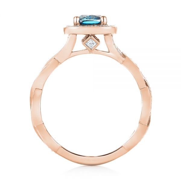14k Rose Gold 14k Rose Gold Custom Blue And White Diamond Halo Engagement Ring - Front View -  103502
