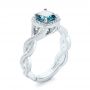  Platinum Custom Blue And White Diamond Halo Engagement Ring - Three-Quarter View -  103502 - Thumbnail