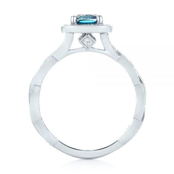 Platinum Custom Blue And White Diamond Halo Engagement Ring - Front View - 103502