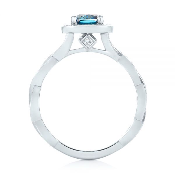 14k White Gold 14k White Gold Custom Blue And White Diamond Halo Engagement Ring - Front View -  103502