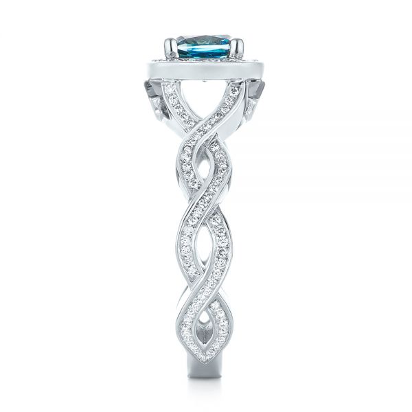  Platinum Custom Blue And White Diamond Halo Engagement Ring - Side View -  103502