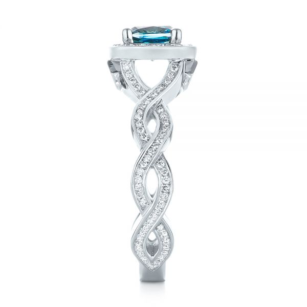 Platinum Custom Blue And White Diamond Halo Engagement Ring - Side View - 103502