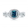  Platinum Custom Blue And White Diamond Halo Engagement Ring - Top View -  103502 - Thumbnail