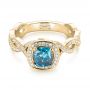14k Yellow Gold 14k Yellow Gold Custom Blue And White Diamond Halo Engagement Ring - Flat View -  103502 - Thumbnail