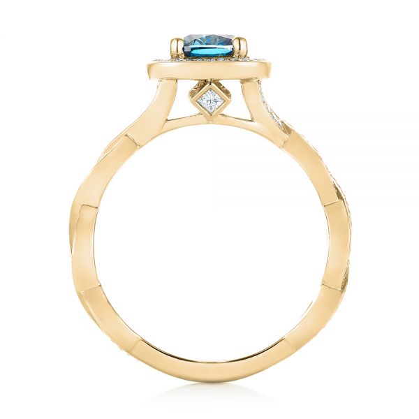 14k Yellow Gold 14k Yellow Gold Custom Blue And White Diamond Halo Engagement Ring - Front View -  103502