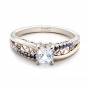  14K Gold Custom Blue And White Sapphire Engagement Ring - Flat View -  101211 - Thumbnail