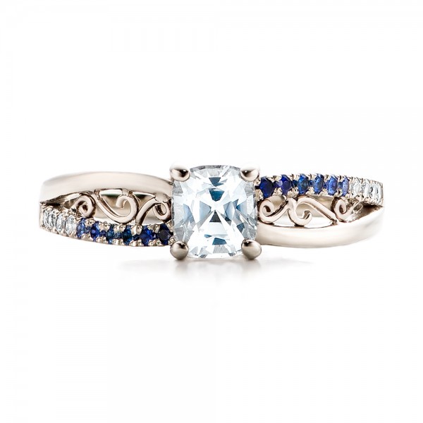  18K Gold 18K Gold Custom Blue And White Sapphire Engagement Ring - Top View -  101211