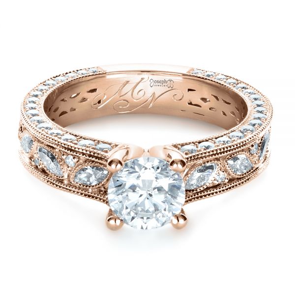 18k Rose Gold 18k Rose Gold Custom Bright Cut Diamond Engagement Ring - Flat View -  1283