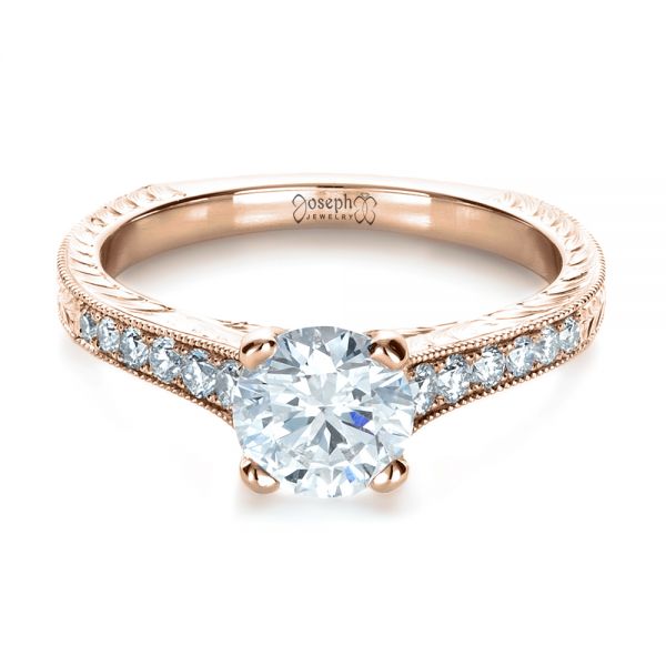 14k Rose Gold 14k Rose Gold Custom Bright Cut Diamond Engagement Ring - Flat View -  1329