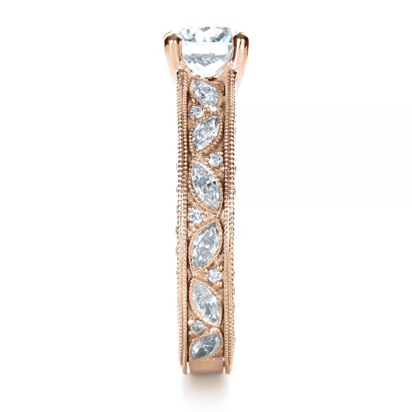 18k Rose Gold 18k Rose Gold Custom Bright Cut Diamond Engagement Ring - Side View -  1283
