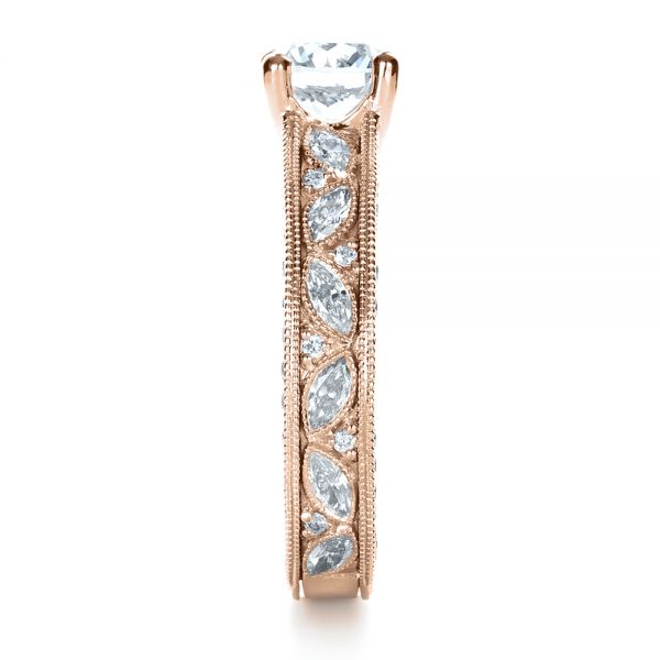 18k Rose Gold 18k Rose Gold Custom Bright Cut Diamond Engagement Ring - Side View - 1283