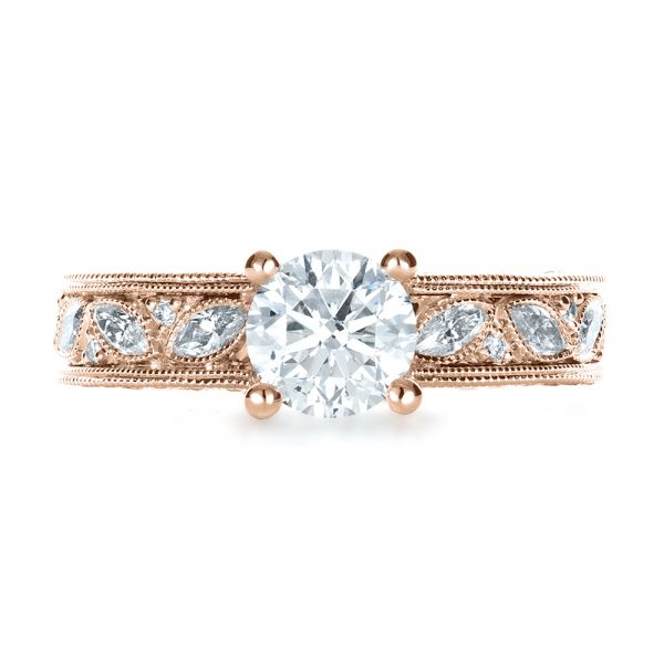18k Rose Gold 18k Rose Gold Custom Bright Cut Diamond Engagement Ring - Top View -  1283