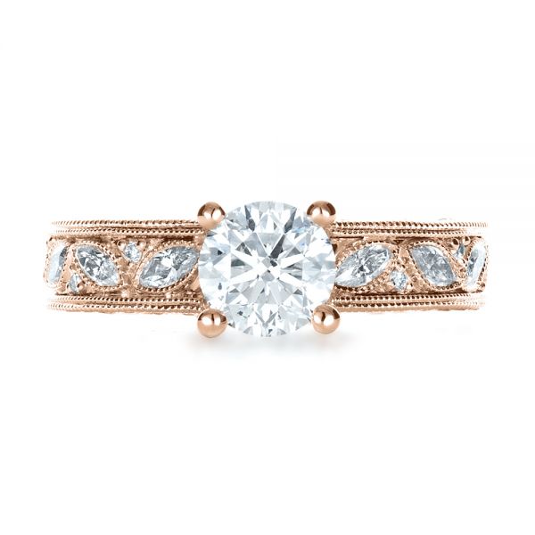 18k Rose Gold 18k Rose Gold Custom Bright Cut Diamond Engagement Ring - Top View - 1283
