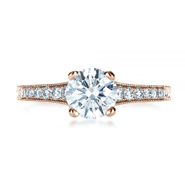 18k Rose Gold 18k Rose Gold Custom Bright Cut Diamond Engagement Ring - Top View -  1329