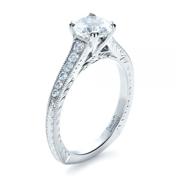 Custom Bright Cut Diamond Engagement Ring - Image