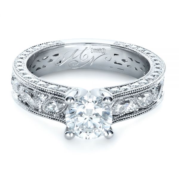  Platinum Platinum Custom Bright Cut Diamond Engagement Ring - Flat View -  1283