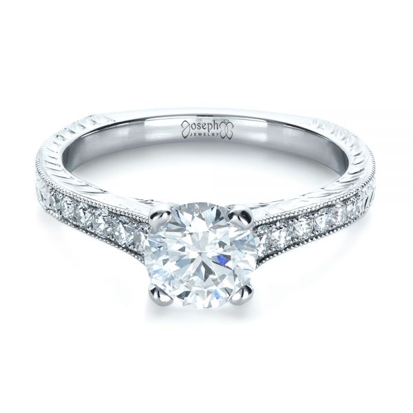  Platinum Custom Bright Cut Diamond Engagement Ring - Flat View -  1329