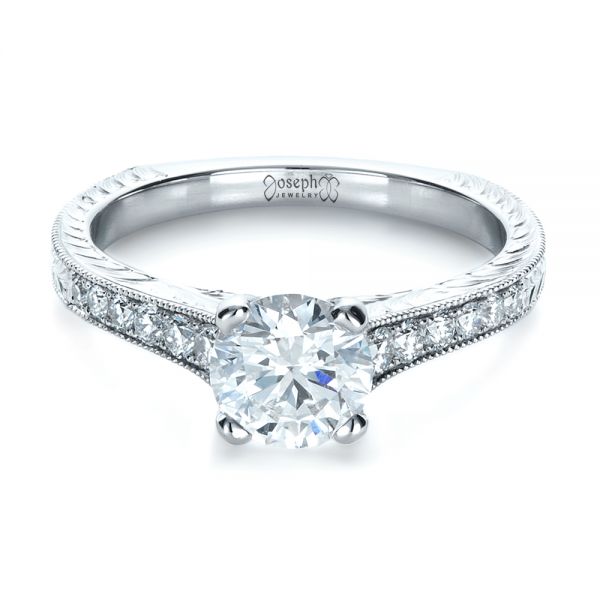Platinum Custom Bright Cut Diamond Engagement Ring - Flat View - 1329