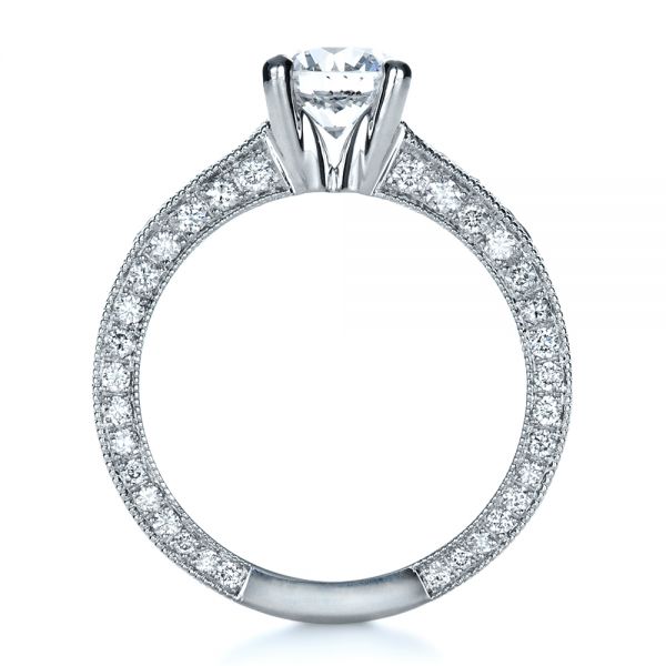 18k White Gold Custom Bright Cut Diamond Engagement Ring - Front View -  1283