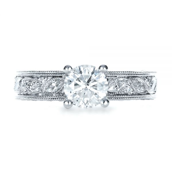 18k White Gold Custom Bright Cut Diamond Engagement Ring - Top View -  1283