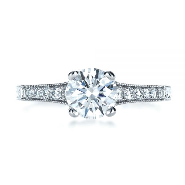  Platinum Custom Bright Cut Diamond Engagement Ring - Top View -  1329