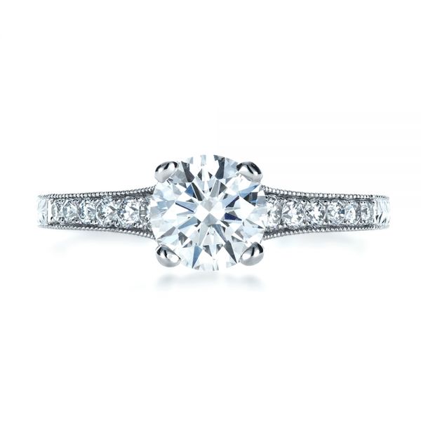 Platinum Custom Bright Cut Diamond Engagement Ring - Top View - 1329