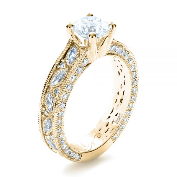 18k Yellow Gold 18k Yellow Gold Custom Bright Cut Diamond Engagement Ring - Three-Quarter View - 1283
