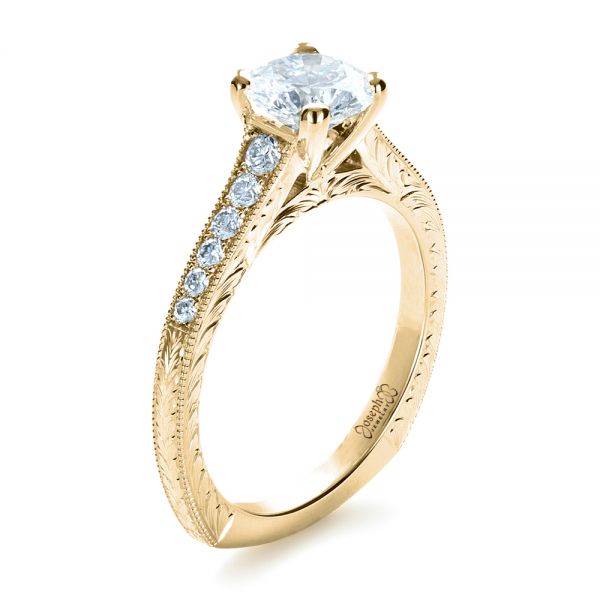 18k Yellow Gold 18k Yellow Gold Custom Bright Cut Diamond Engagement Ring - Three-Quarter View -  1329
