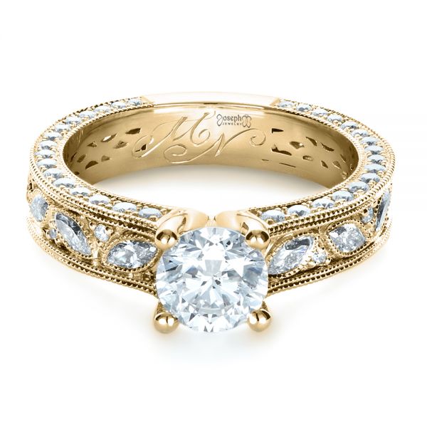 18k Yellow Gold 18k Yellow Gold Custom Bright Cut Diamond Engagement Ring - Flat View - 1283