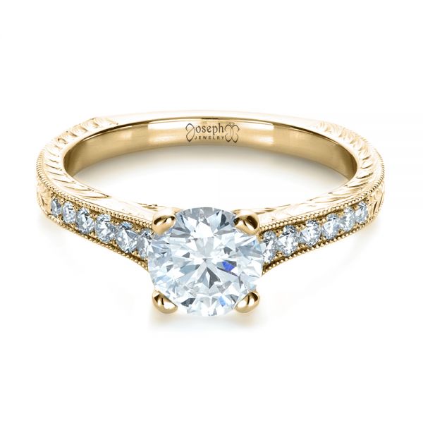 14k Yellow Gold 14k Yellow Gold Custom Bright Cut Diamond Engagement Ring - Flat View -  1329