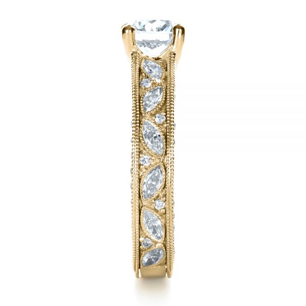 18k Yellow Gold 18k Yellow Gold Custom Bright Cut Diamond Engagement Ring - Side View - 1283