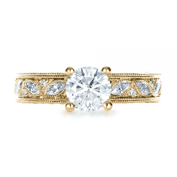 18k Yellow Gold 18k Yellow Gold Custom Bright Cut Diamond Engagement Ring - Top View - 1283