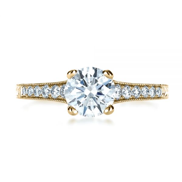 18k Yellow Gold 18k Yellow Gold Custom Bright Cut Diamond Engagement Ring - Top View -  1329