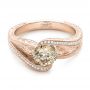 18k Rose Gold 18k Rose Gold Custom Brown Diamond And Hand Engraved Engagement Ring - Flat View -  102293 - Thumbnail