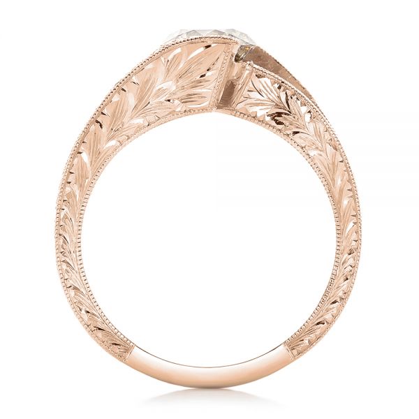 14k Rose Gold 14k Rose Gold Custom Brown Diamond And Hand Engraved Engagement Ring - Front View -  102293