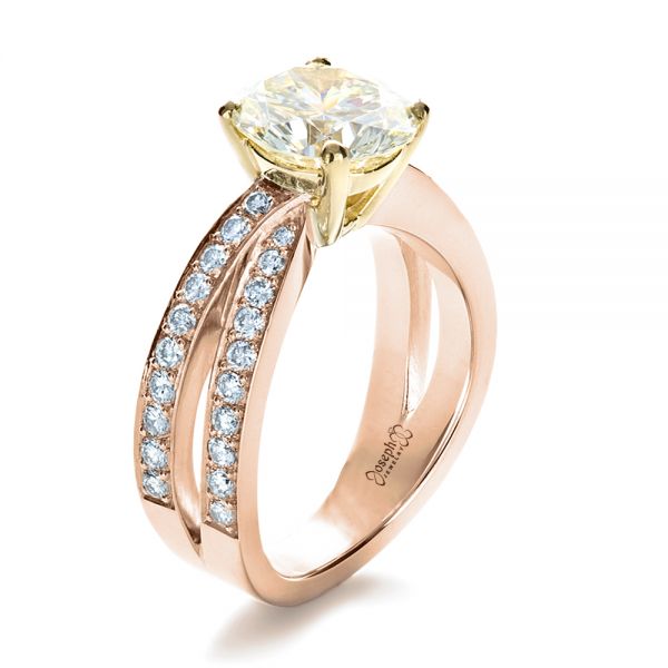 18k Rose Gold And 14K Gold 18k Rose Gold And 14K Gold Custom Canary Diamond Engagement Ring - Three-Quarter View -  1225