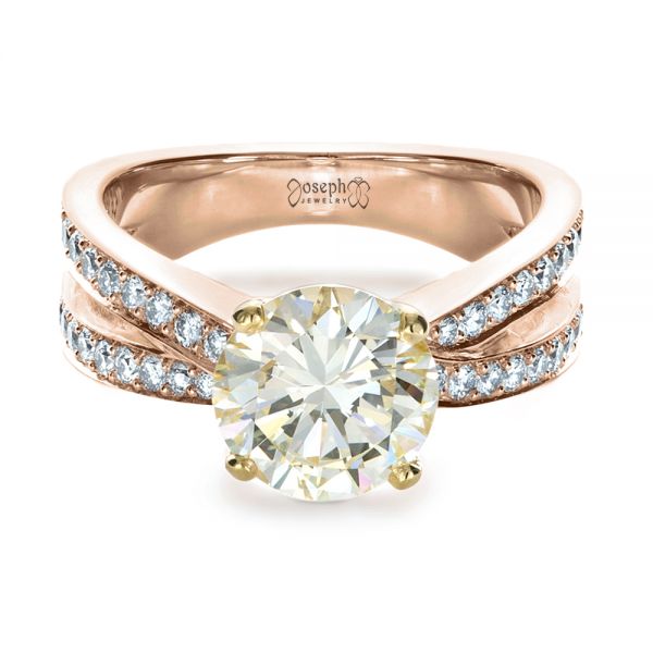18k Rose Gold And 14K Gold 18k Rose Gold And 14K Gold Custom Canary Diamond Engagement Ring - Flat View -  1225
