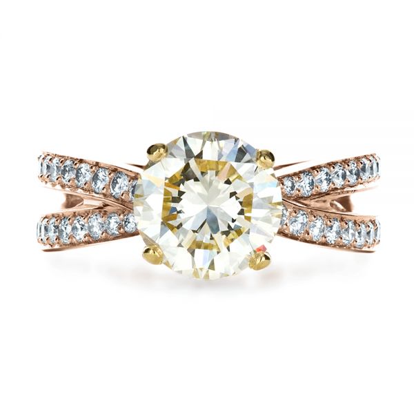 14k Rose Gold And Platinum 14k Rose Gold And Platinum Custom Canary Diamond Engagement Ring - Top View -  1225