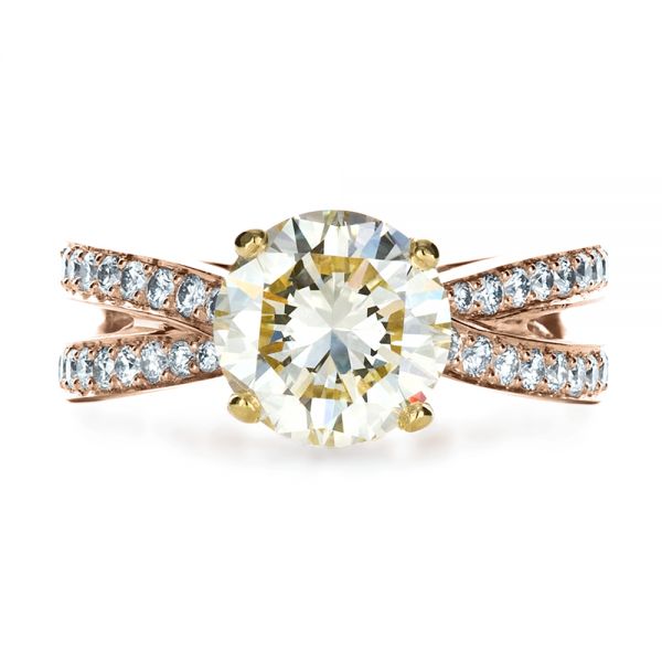 18k Rose Gold And Platinum 18k Rose Gold And Platinum Custom Canary Diamond Engagement Ring - Top View - 1225