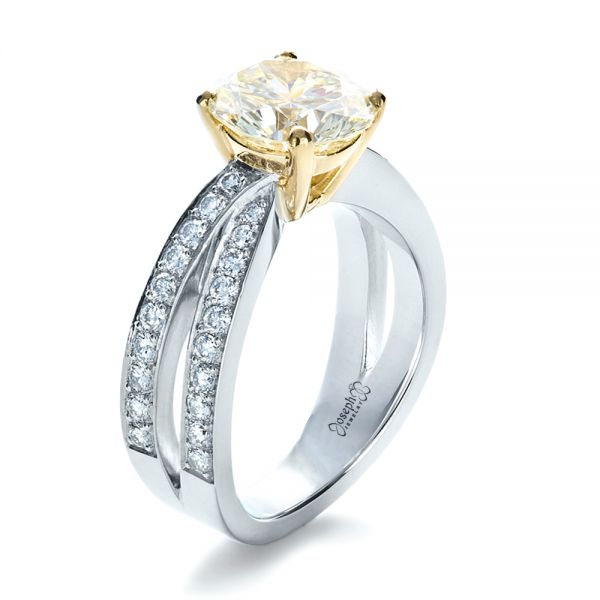 Platinum And 18K Gold Custom Canary Diamond Engagement Ring - Three-Quarter View - 1225